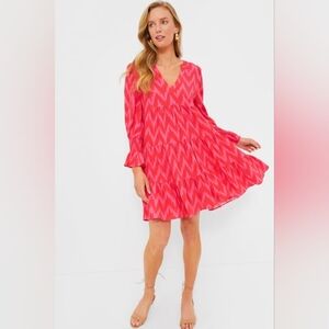 Pomander Place Hot Pink Ikat Kenzo Dress L Ikat Print Puff Sleeve Mini